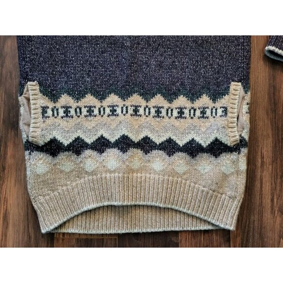 Victoria Secret Wool Blend Tunic Sweater Pockets Blue Tan 3/4 Sleeve Sz M - Picture 2 of 6